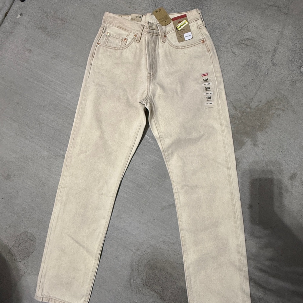Levi's 501 Cream High-Rise Straight Jeans